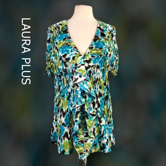 Laura Plus Multicolor Button Front Top Size 24 - Picture 1 of 4